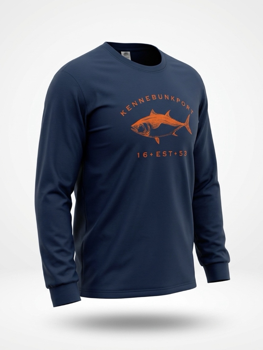 Gildan Kennebunkport Navy Crewneck Long Sleeve Shirt #maine #fish #gooserocks